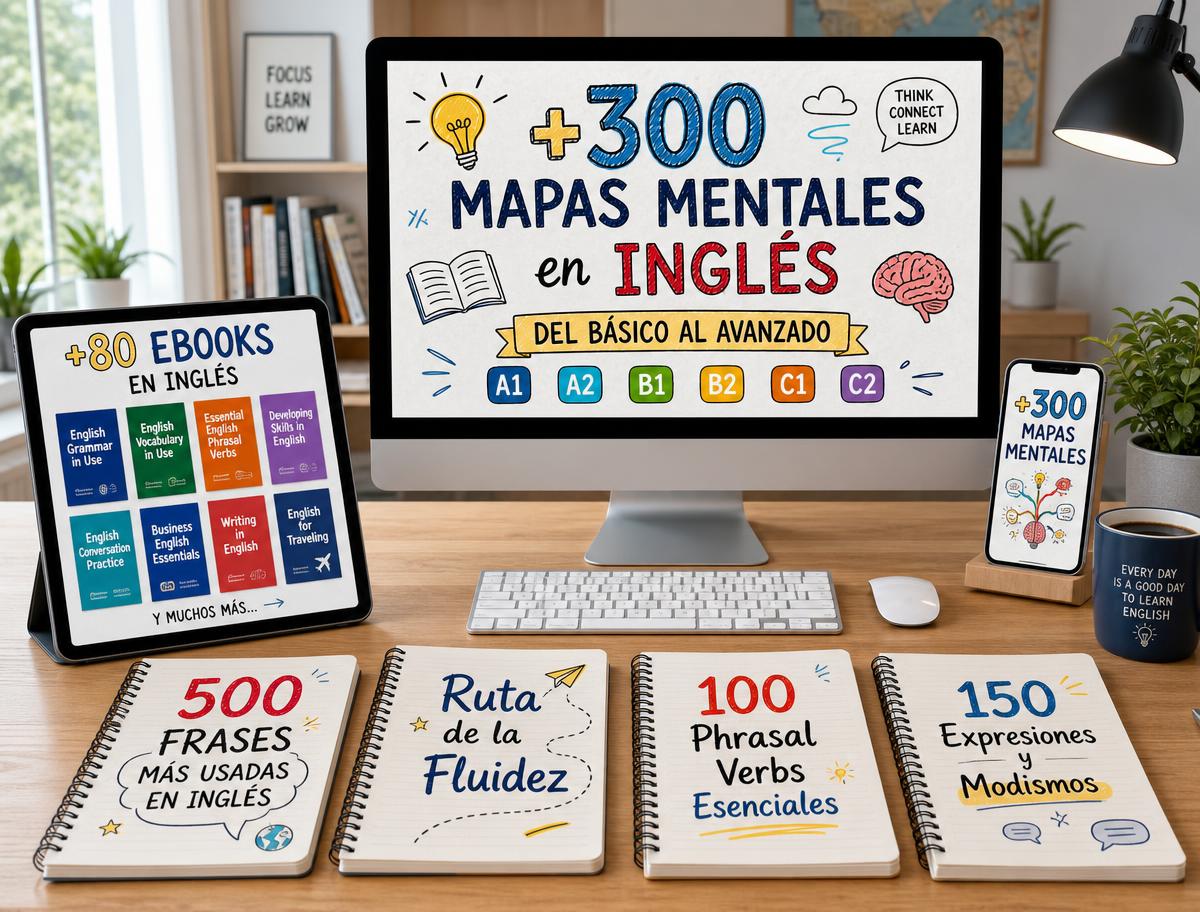 Mockup del Kit Completo de Inglés Visual en español